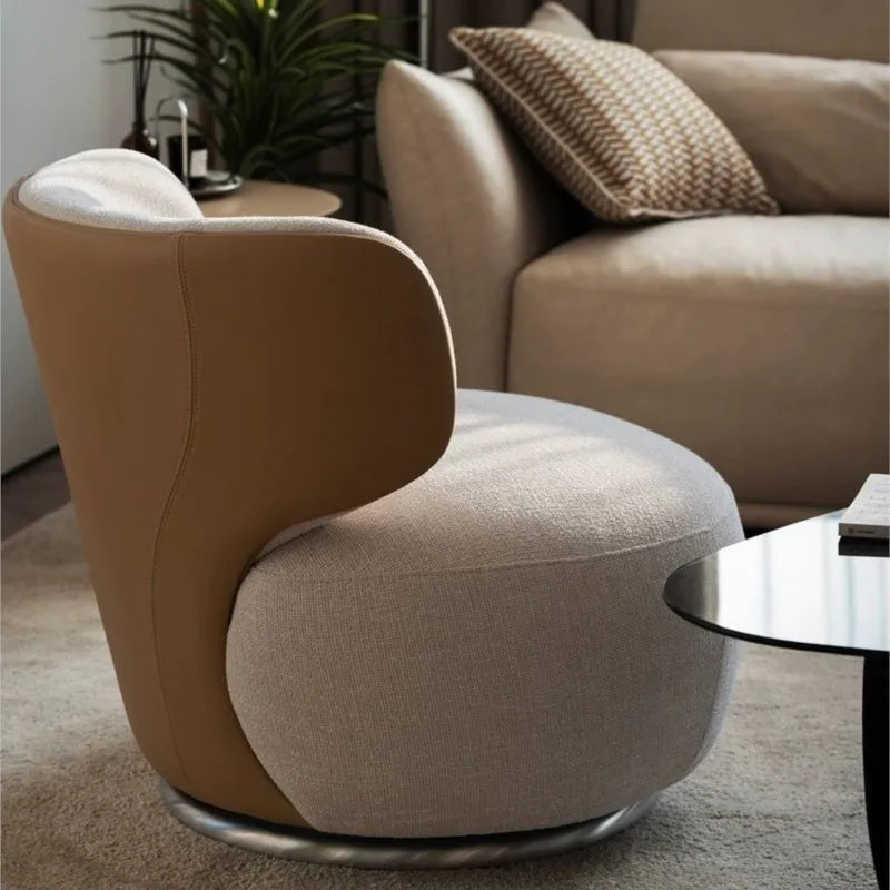 Single Swivel Accent Chair – Fabric, Cushioned, Wood Frame