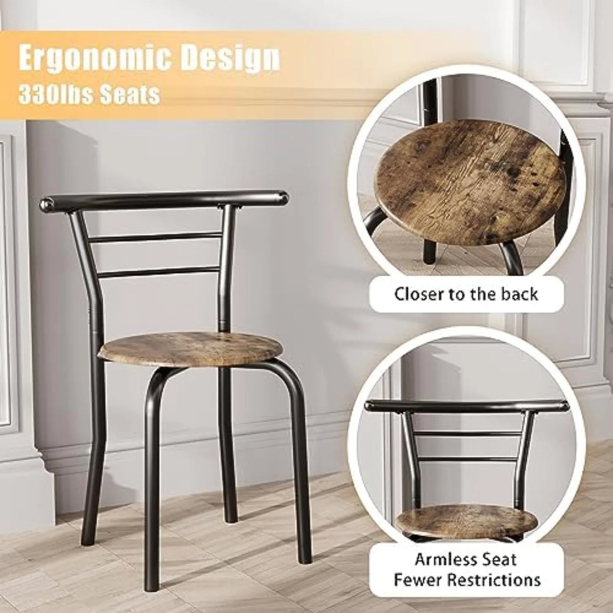 3-Piece Round Wood Table & Chair Set