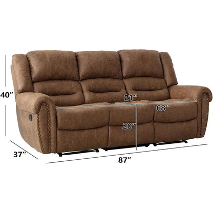 Faux Leather Reclining Sofa (Nut Brown)