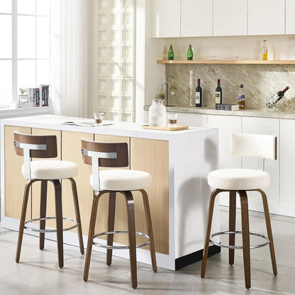 Swivel Counter Stools Set of 3 – Faux Leather & Walnut Legs, 26" Seat