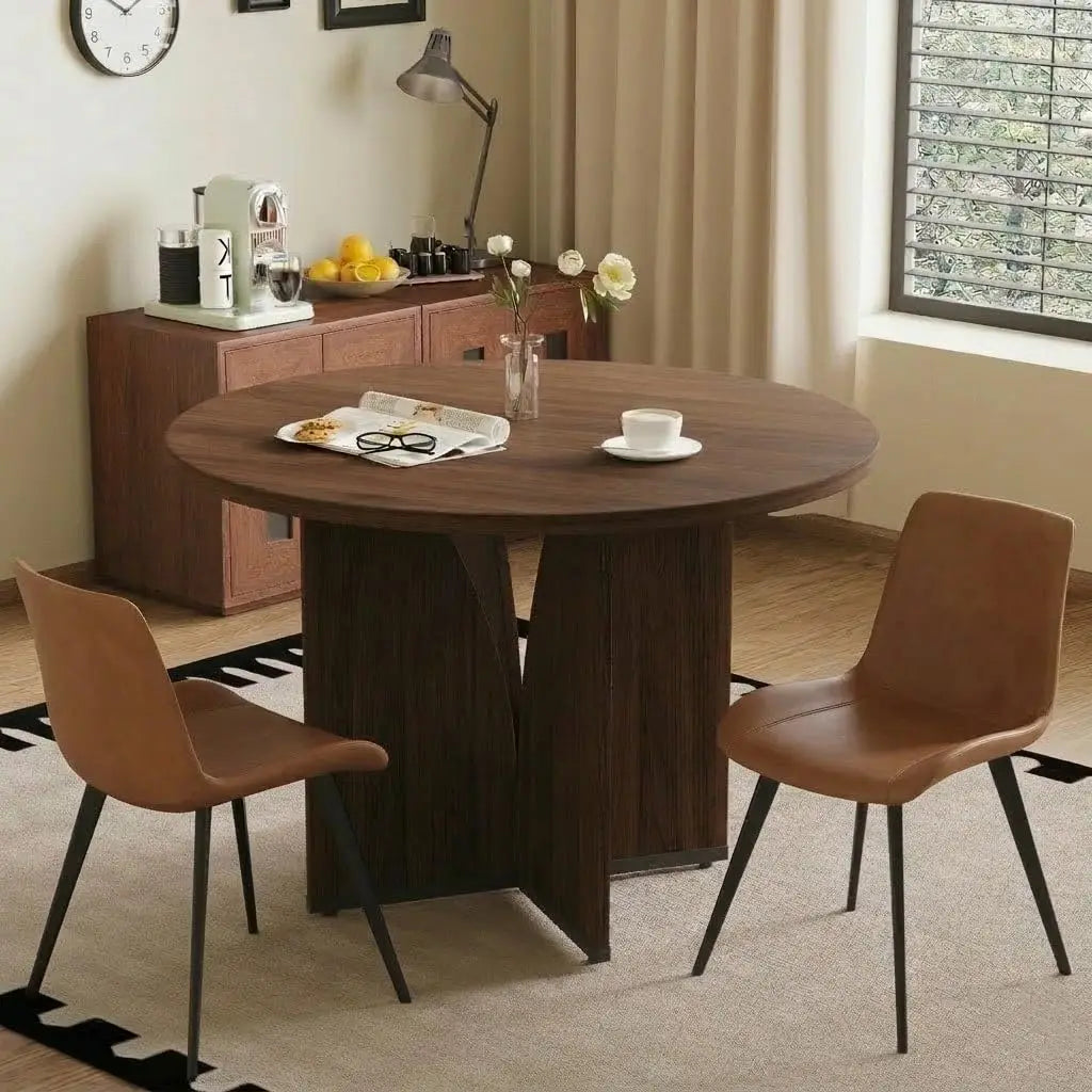 Round Walnut Dining Table Set for 4