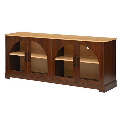 Farmhouse Arched Glass Door TV Stand – Walnut & Natural