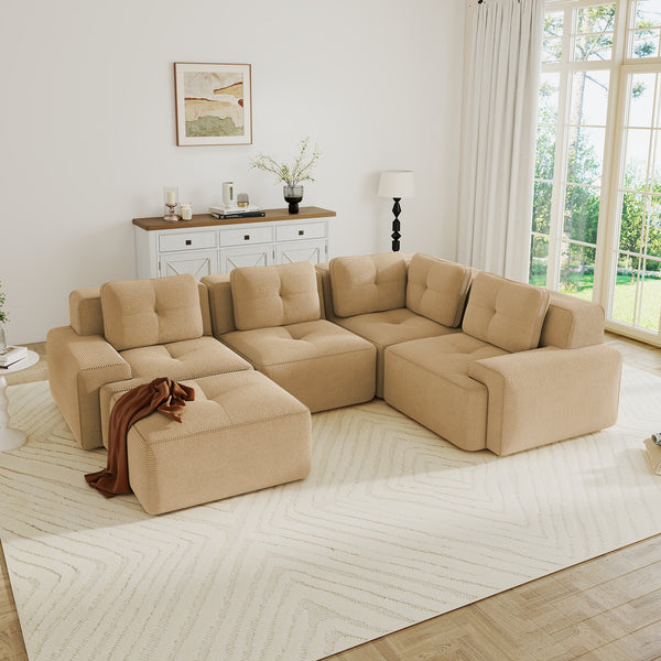 V-Shaped 4-Seat Corduroy Modular Sectional – Camel