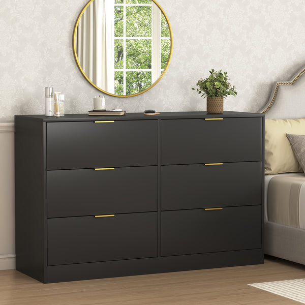 6-Drawer Modern Dresser – Black