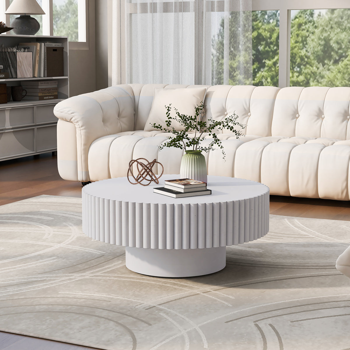 31.5" Fluted Drum Coffee Table – Retro White