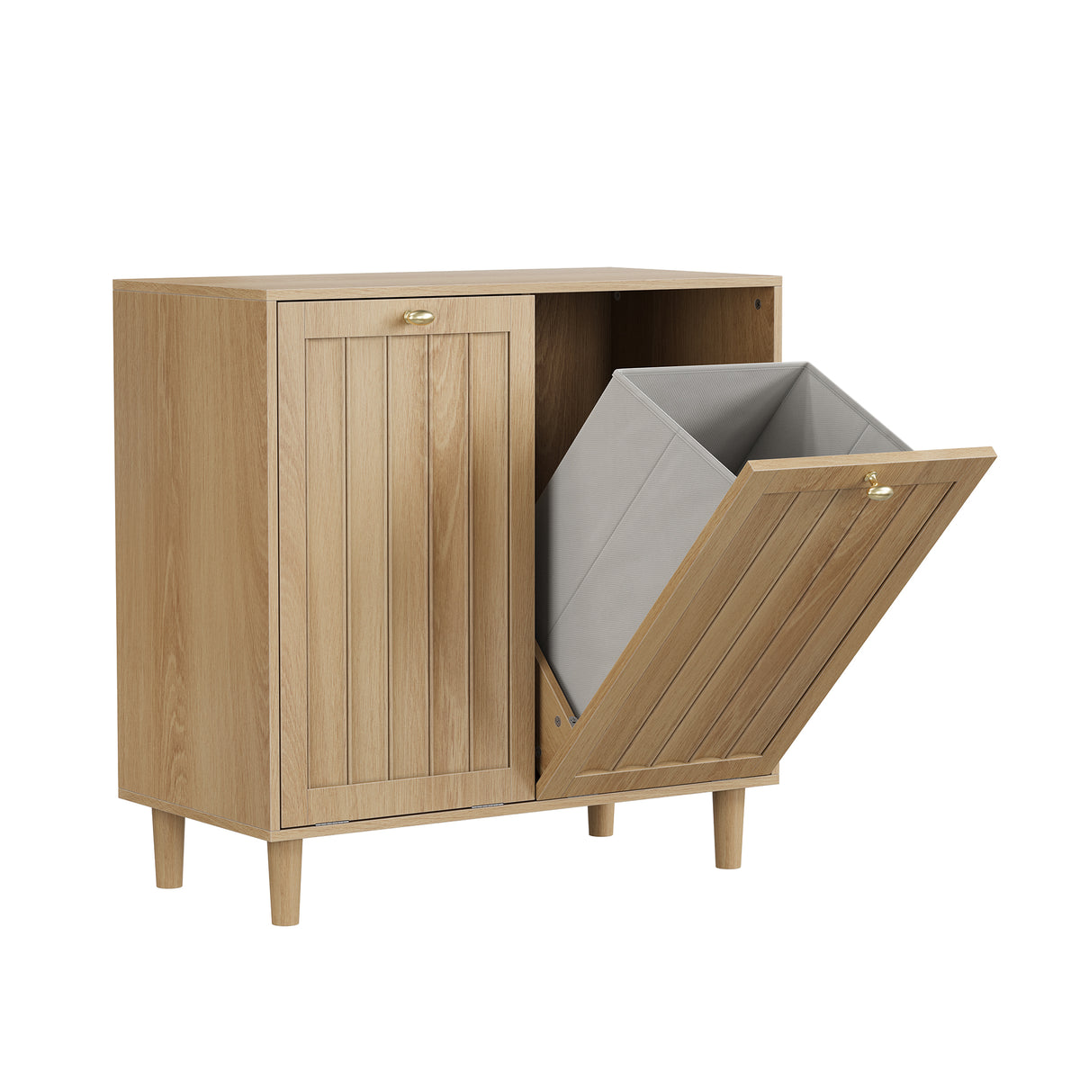 Tilt-Out Laundry Hamper Cabinet – Oak