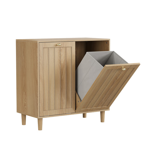 Tilt-Out Laundry Hamper Cabinet – Oak