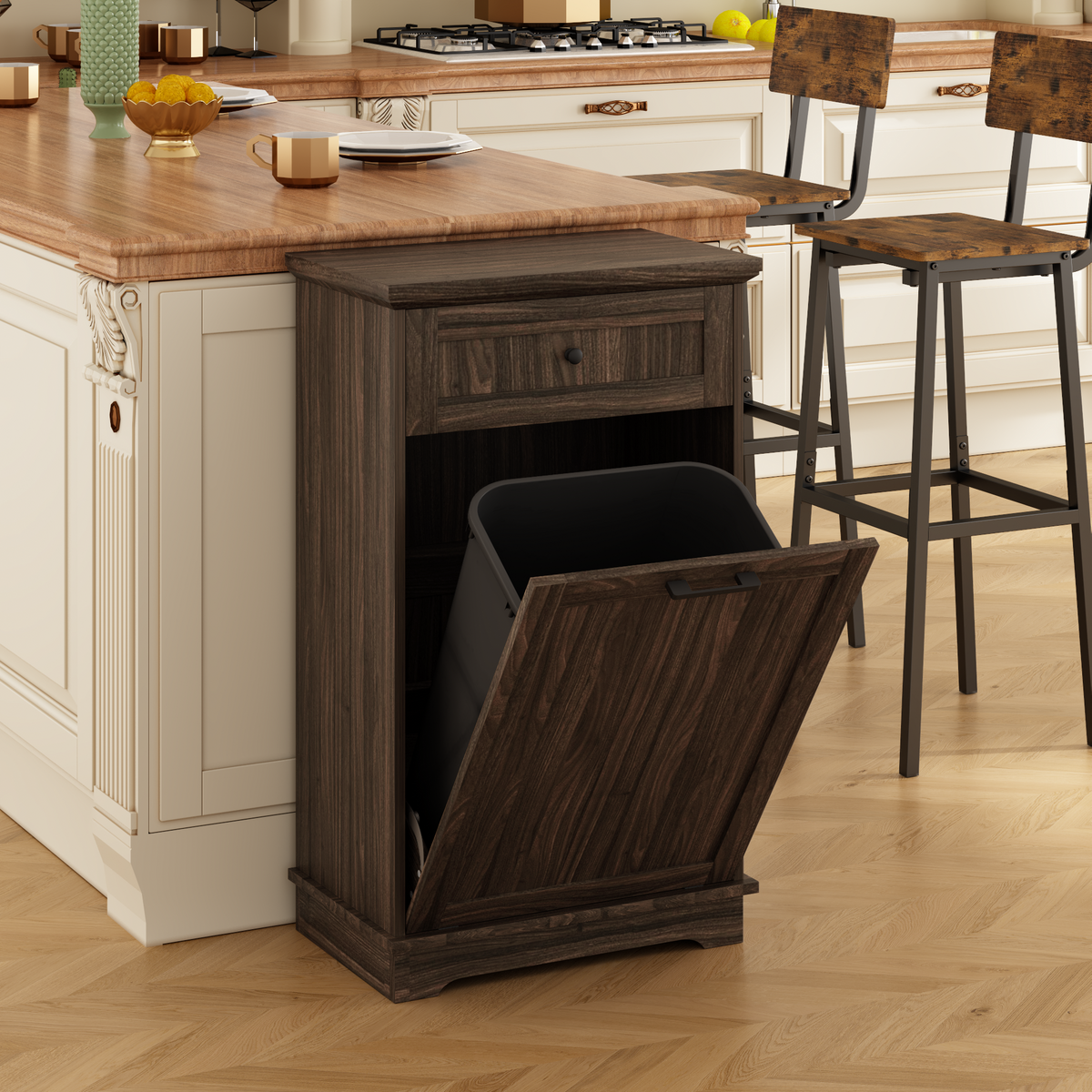 10-Gallon Tilt-Out Trash Cabinet – Antique Brown