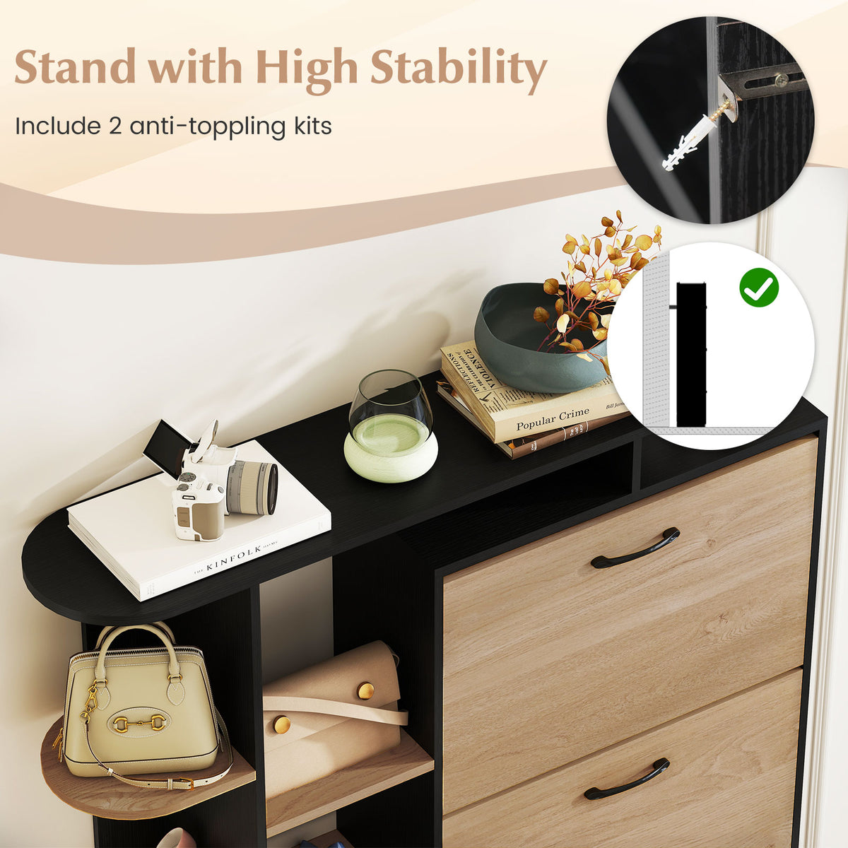 Shoe Cabinet with Open Shelves