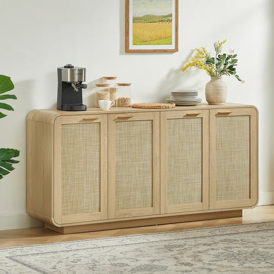 Rattan 4-Door Sideboard Buffet – Natural